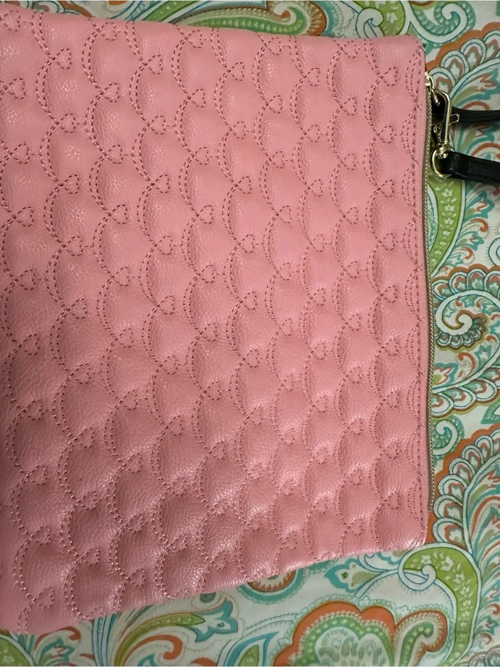 Betsey Johnson Pink Quilted Wristlet Clutch with Black Strap